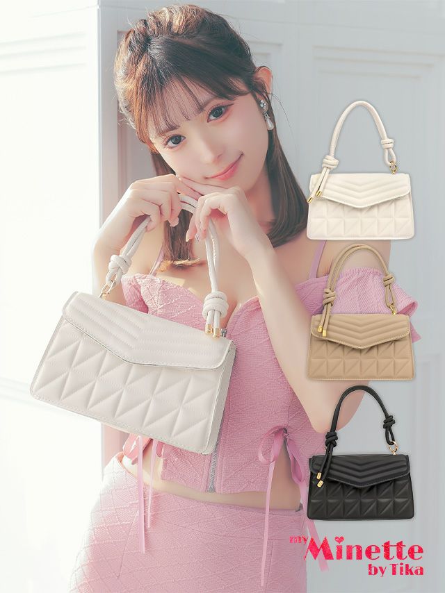 シンプルキルティング風結びハンドルバッグ