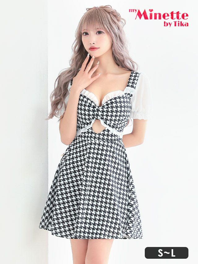 千鳥柄×フリルの甘辛MIXデザインが欲張りさんにおすすめのフレアミニドレス