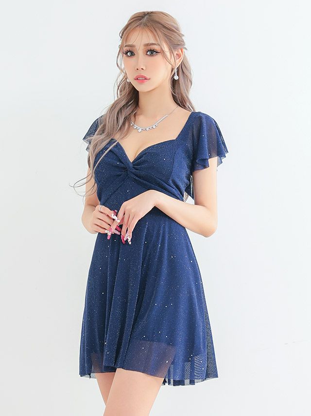 バストカット ラメ フレア ミニドレス