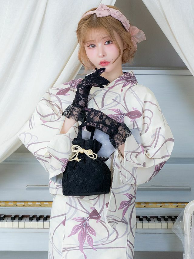 ラベンダーの金魚模様が儚げで珍しい大人気くすみカラーの浴衣セット