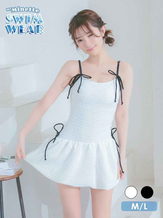 バイカラー リボン 韓国風 ワンピース 水着
