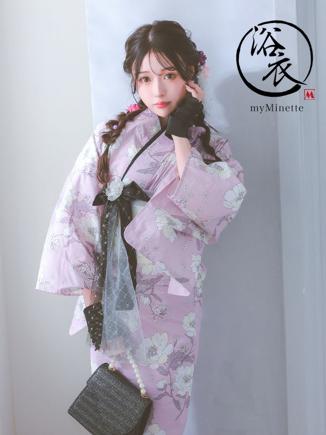 ピンクパープルの浴衣がキュートな甘辛MIXの浴衣セット
