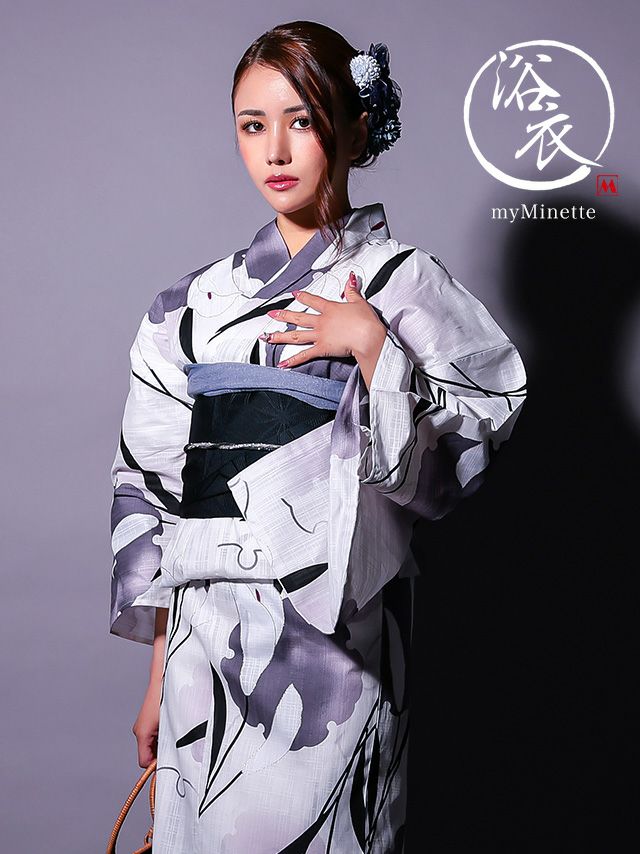 淡い水彩風模様が儚くシックな印象の浴衣セット