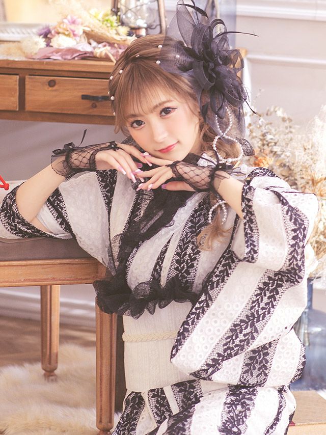 総レース×ボーダーの甘すぎないゴージャス感、着るだけで華やぐSWEETレーシー浴衣