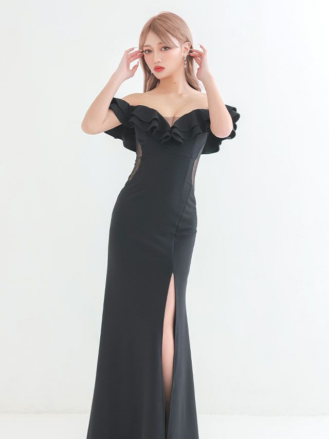 美脚を強調するスリット入りキャバクラ用ロングドレス♡