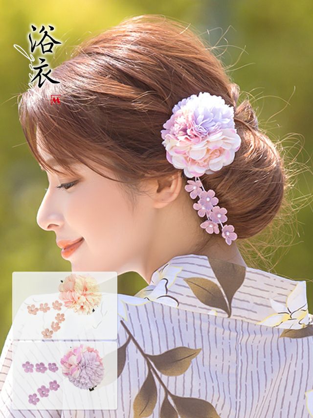 大きめサイズで華やかなピンクの髪飾りセット