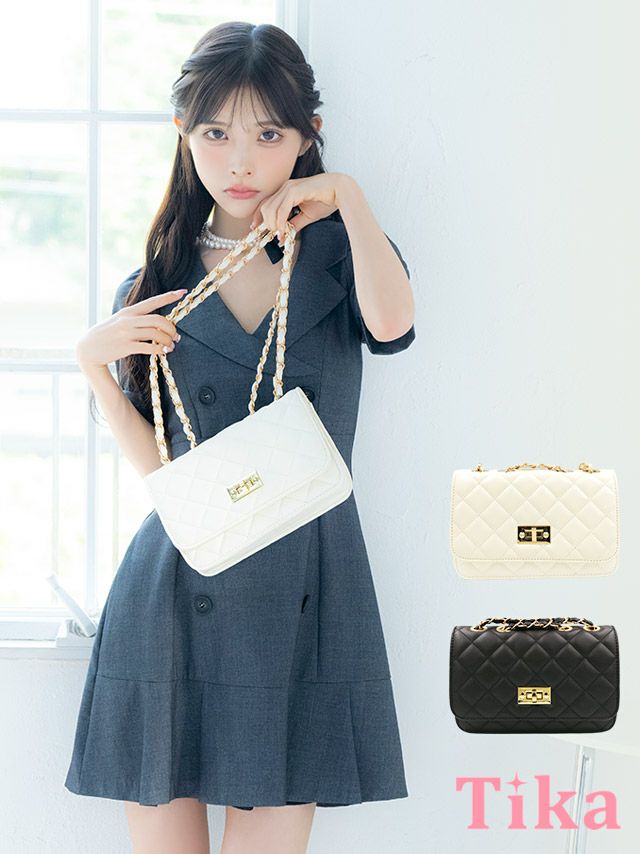 シンプルデザインで着回し力抜群！！なキルティングチェーンショルダーバッグ