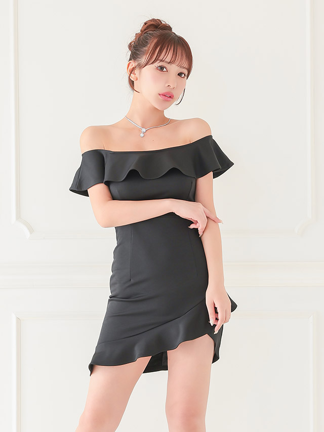 オフショルフリルミニドレス
