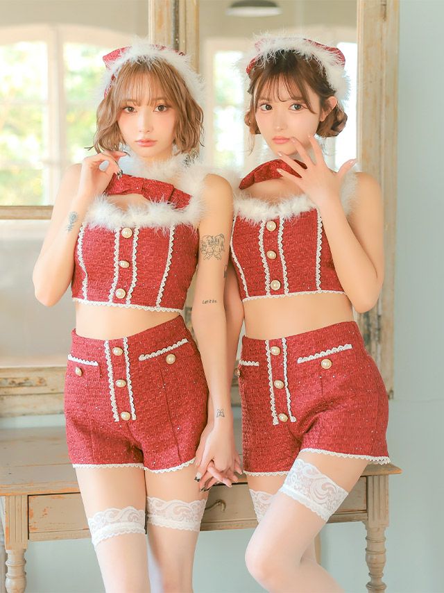 計算されたボディラインでピタッとフィット♡セットアップツイードサンタコスプレ