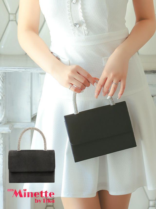 シンプルなワンカラーに上品なラメが輝くハンドミニバッグ