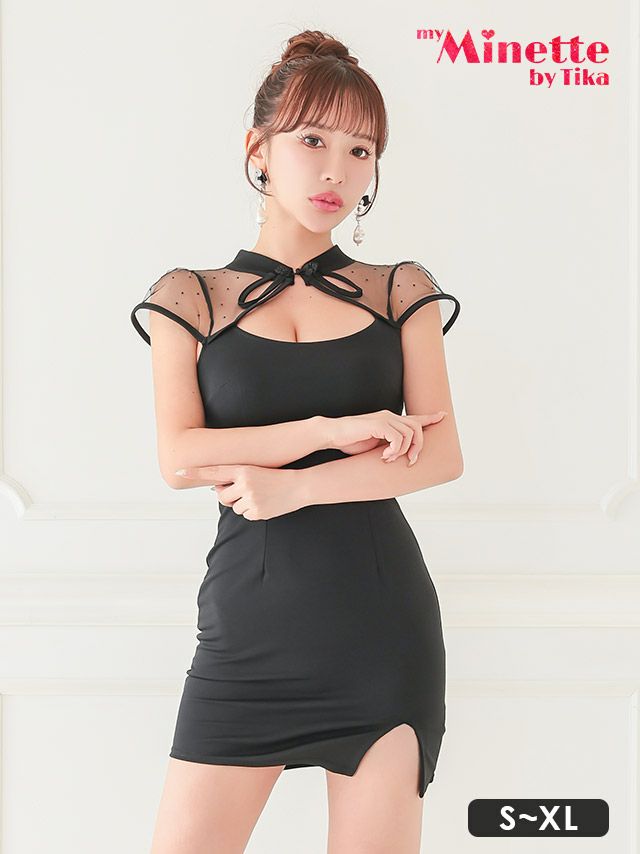 抜け感のあるシアー袖が甘すぎないタイトミニドレス