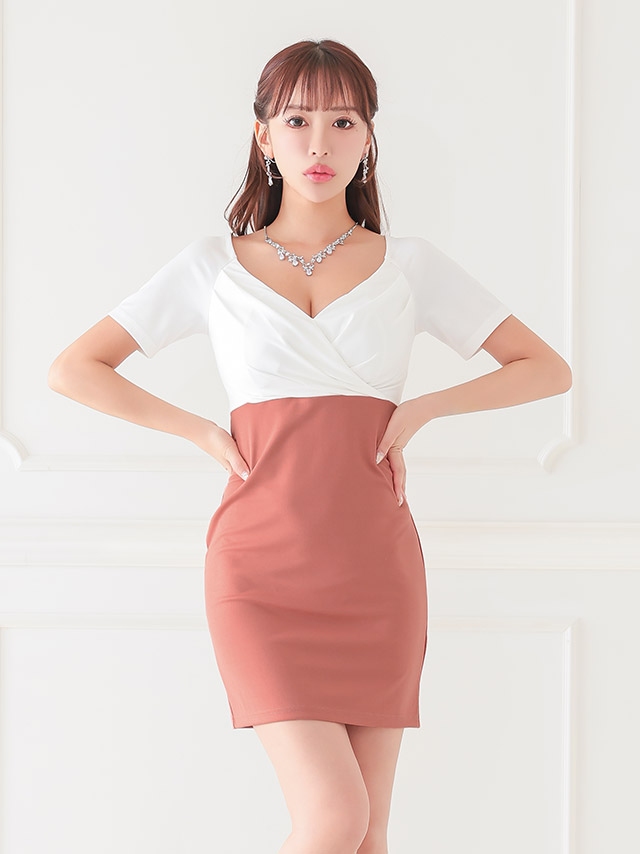 半袖 バイカラー シンプル タイト ガーリー プチプラ ミニドレス