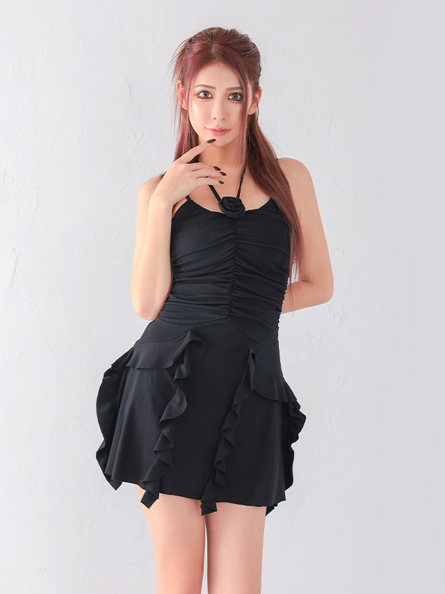 フロントギャザー 2way キャミソール フリル 薔薇モチーフ プチプラ ミニドレス
