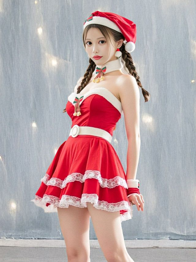 スタイルアップ魅せができるベアトップ個性派サンタコスプレ