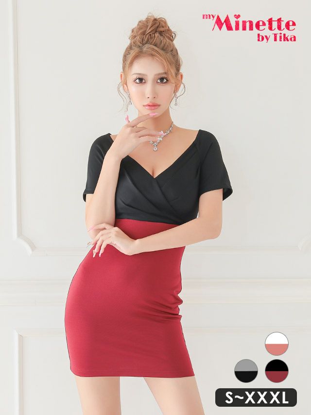 黒×赤のシックなバイカラーが大人可愛いタイトミニドレス