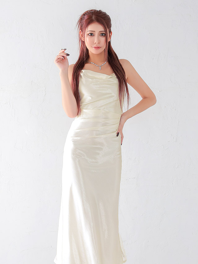 バックオープンサテンロングドレス