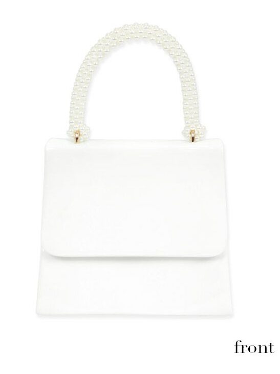 小さめバールの持ち手がクラシカルな雰囲気のエナメルスクエアハンドバッグ