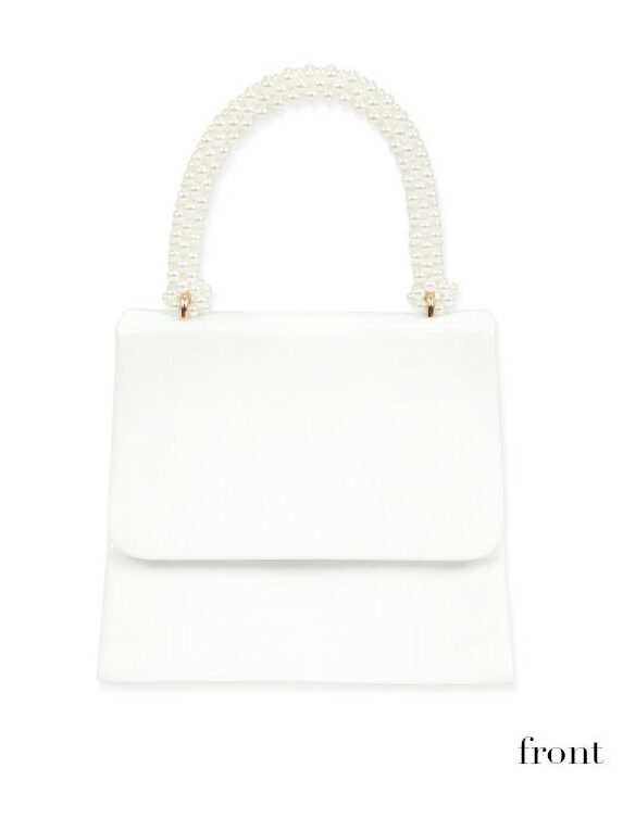 パールハンドルが上品な高級感引き立てるスクエアハンドバッグ