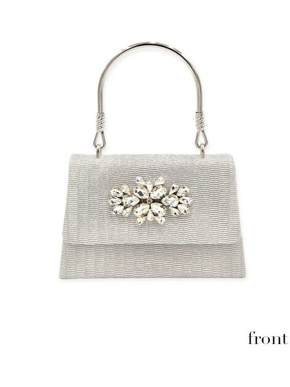 中央の大きなビジューが華やかで高級感のあるクラシカルなハンドバッグ