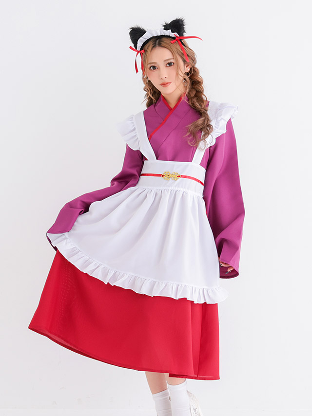 コスプレ 狐 巫女 お化けの日 和装 猫耳 体型カバー フリル エプロン アニマル