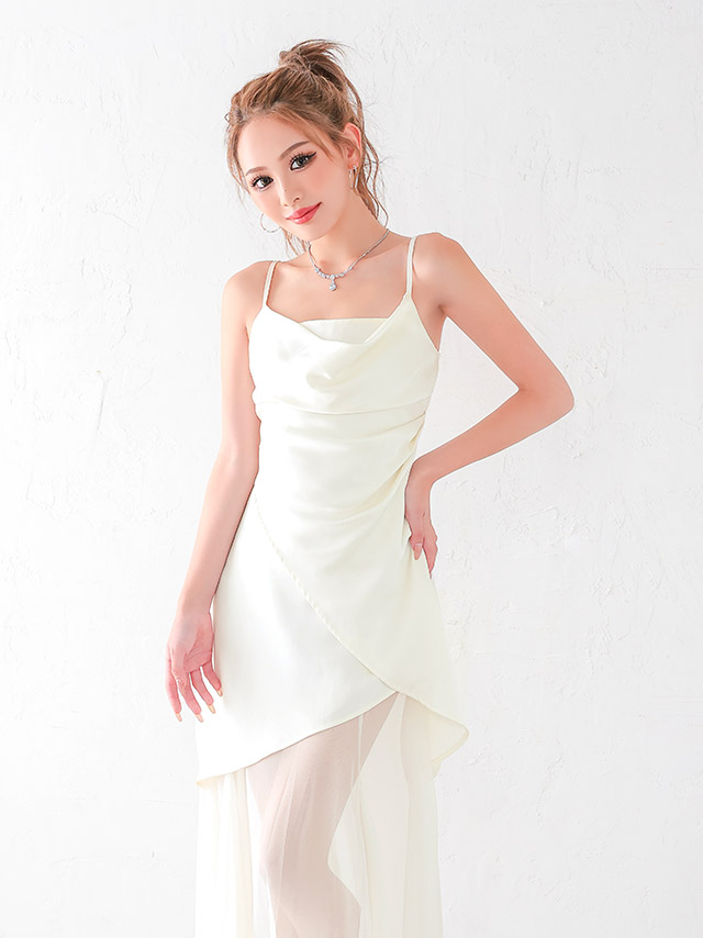 キャミソール シースルー シフォン 無地 タイト カウルネック ロングドレス