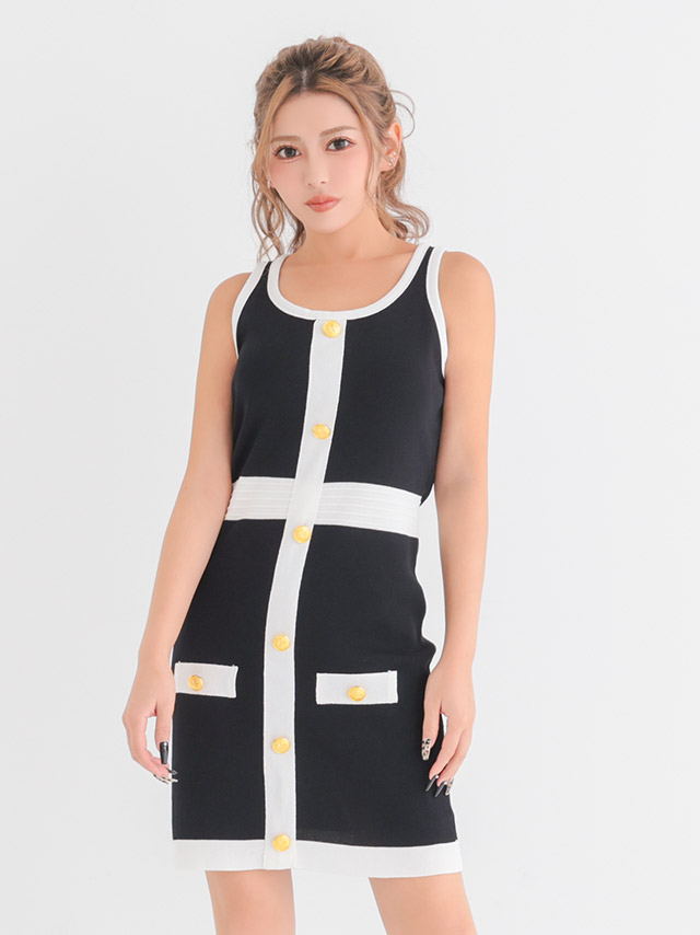 ノースリーブ バイカラー キャバドレス