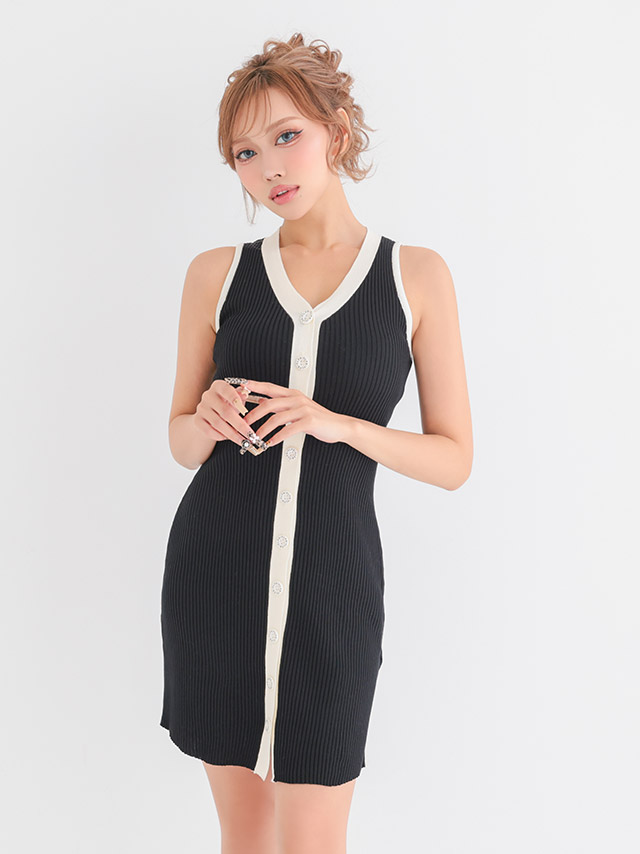 ノースリーブ フロントボタン キャバドレス
