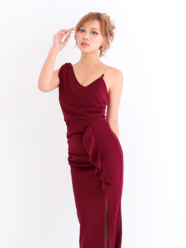 ゴールドチェーンタイトロングドレス