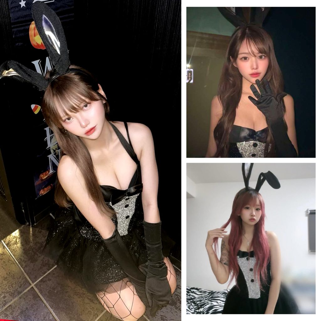 キラキラのラメが輝く、ミニ丈ブラックバニーコスプレ